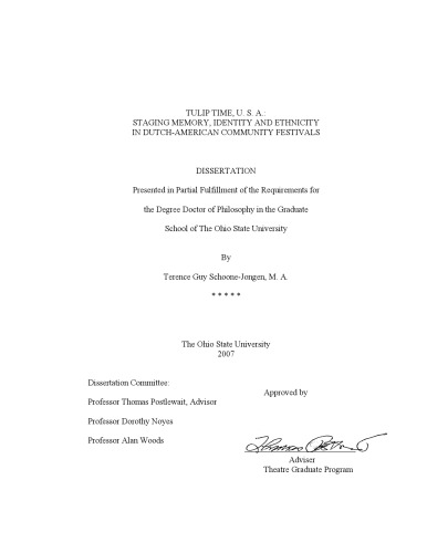 TULIP TIME, U. S. A.: STAGING MEMORY, IDENTITY AND ETHNICITY IN DUTCH-AMERICAN COMMUNITY FESTIVALS (Phd Thesis)  