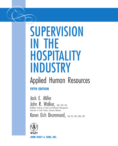 Supervision in the hospitality industry: applied human resources  