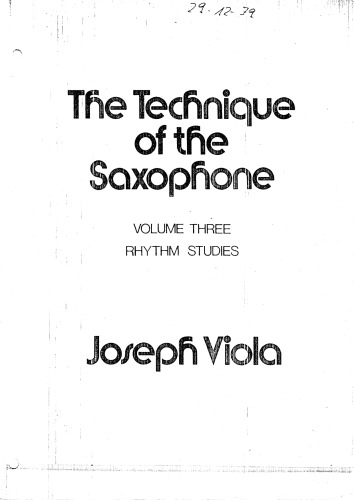 Technique of the Saxophone - Volume 3: Rhythm Studies