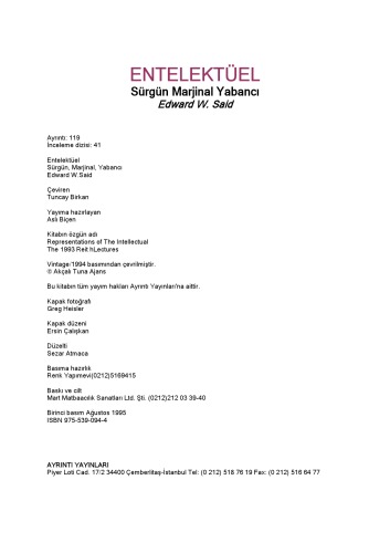 Entellektüel: sürgün, marjinal, yabancı