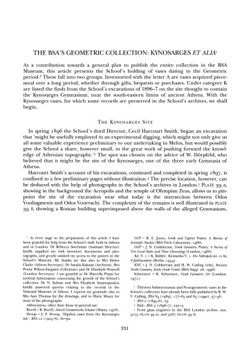 The BSA'S Geometric Collection: Kynosarges et alia volume 98 issue The Annual of the British School at Athens