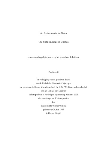 An Arabic Creole in Africa: The Nubi Language of Uganda
