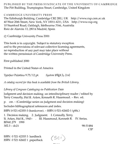 Judgment and Decision Making: An Interdisciplinary Reader (Cambridge Series on Judgment and Decision Making)  