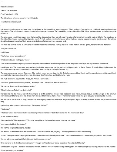 The Blue Hammer (Lew Archer 18)  