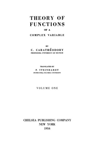 Theory of Functions of a Complex Variable, Volume 1 (Ams Chelsea Publishing No 97)  