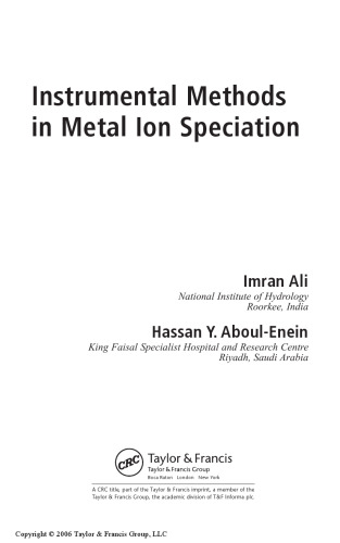 Instrumental Methods in Metal Ion Speciation (Chromatographic Science Series)  