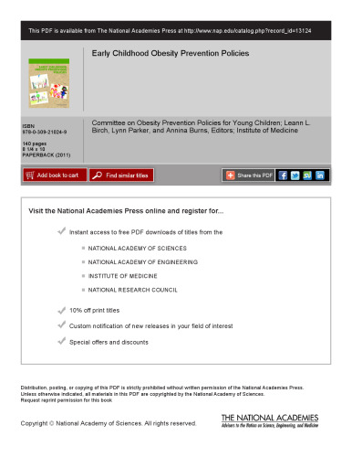 Early Childhood Obesity Prevention Policies  