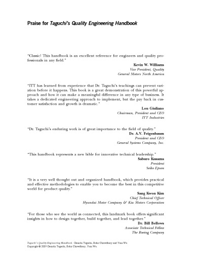 Taguchi's Quality Engineering Handbook