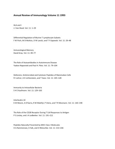 Annual Review of Immunology Volume 11 1993  
