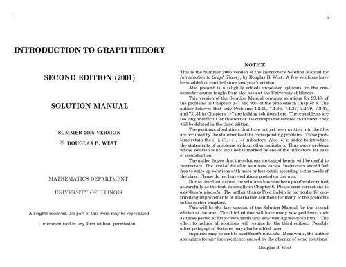 Solution Manual for Introduction to Graph Theory, 2nd Ed.  