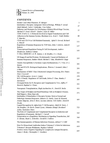 Annual Review of Immunology Volume 16 1998
