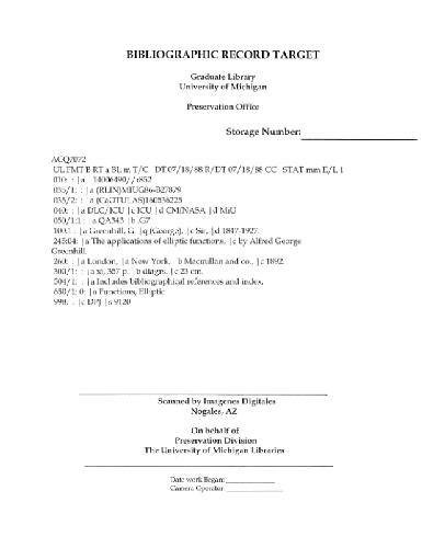 The applications of elliptic functions, 