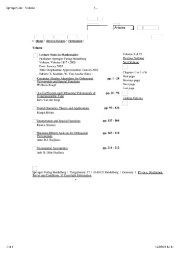 Orthogonal Polynomials and Special Functions: Leuven 2002