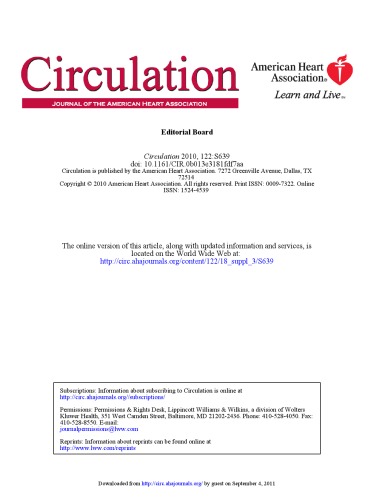 2010 American Heart Association Guidelines for Cardiopulmonary Resuscitation and Emergency Cardiovascular Care Science  