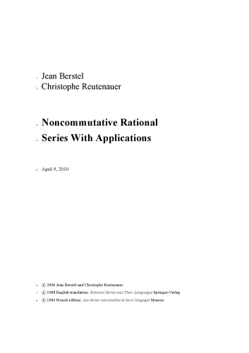 Noncommutative Rational Series with Applications (Encyclopedia of Mathematics and its Applications)  