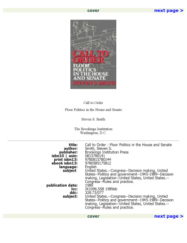 Call to Order: Floor Politics in the House and Senate  