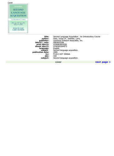 Second Language Acquisition: An Introductory Course