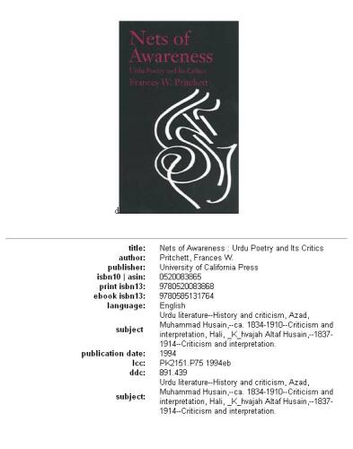 Nets of awareness: Urdu poetry and its critics