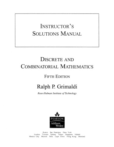 Discrete and Combinatorial Mathematics ,5e (Instructor's Solution Manual)