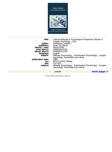 Cultural Attitudes in Psychological Perspective  