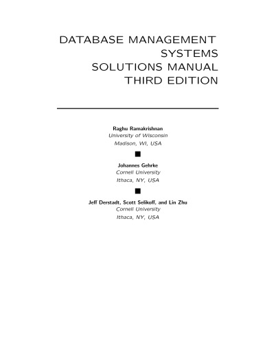 DATABASE MANAGEMENT SYSTEMS SOLUTION MANNUAL THIRD EDITION  