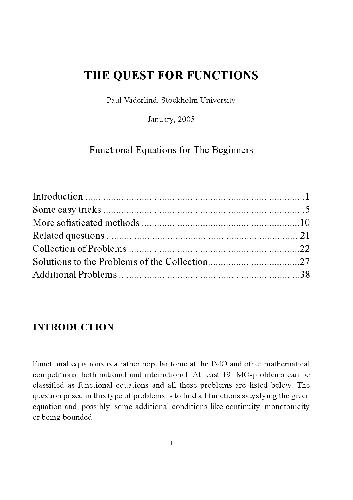 The Quest for Functions: Functional Equations for the Beginners