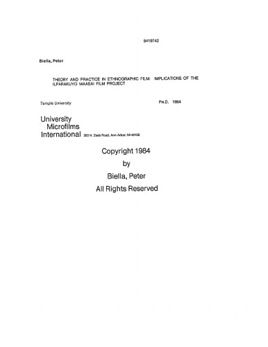 Theory and Practice in Ethnographic Film: Implications of the Ilparakuyo Maasai Film Project (Phd. Thesis)