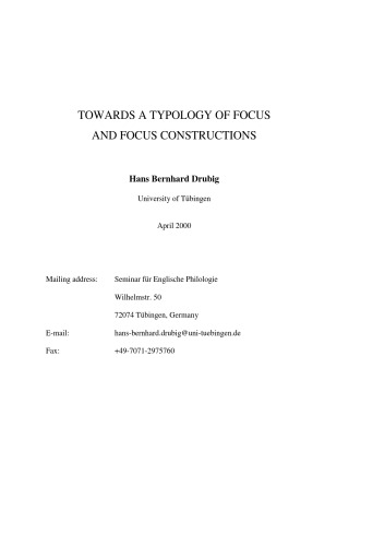 Towards a Typology of Focus and Focus Constructions  