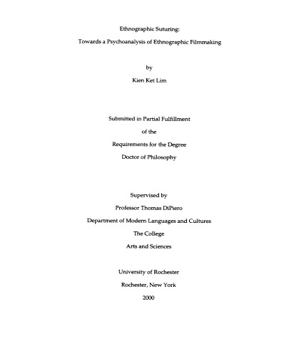 Ethnographic Suturing: Towards a Psychoanalysis of Ethnographic Film  
