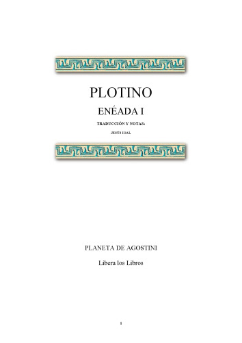 Eneada I Plotino Ennead I (Biblioteca Clasica Gredos)  