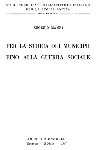 Per la storia dei municipii fino alla guerra sociale  