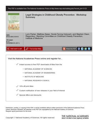 Legal Strategies in Childhood Obesity Prevention: Workshop Summary  