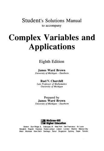 Student Solutions Manual to Accompany Complex Variables and Application-8th edition  
