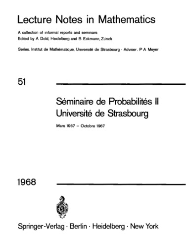 Seminaire de Probabilites II Universite de Strasbourg Mars 1967-Octobre 1967