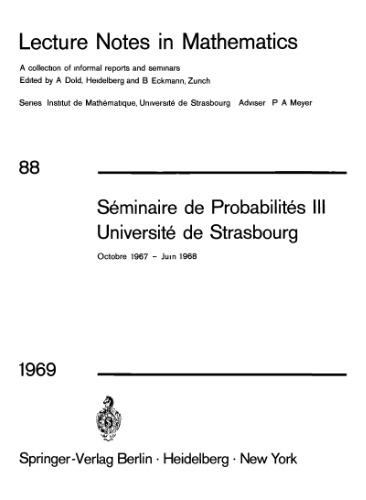 Seminaire de Probabilites III Universite de Strasbourg