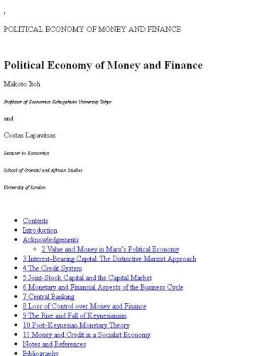 Political Economy of Money and Finance