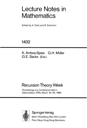 Recursion Theory Week: Proceedings of a Conference held in Oberwolfach, FRG, March 19–25, 1989