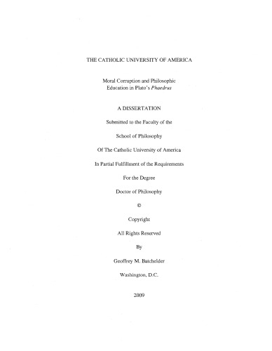 Moral corruption and philosophic education in Plato's ''Phaedrus''.
