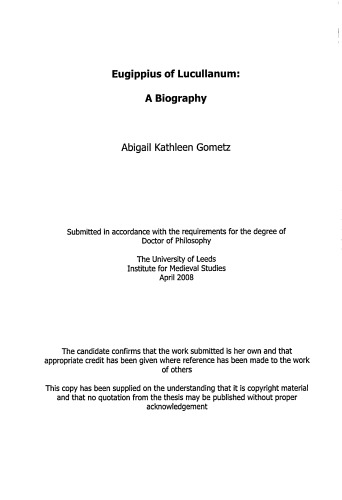 Eugippius of Lucullanum - A biography (Ph.D. Thesis)  