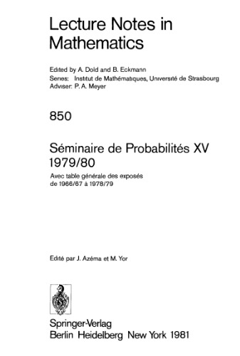 Seminaire de Probabilites XV 1979 80