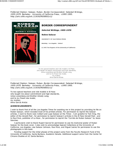 Border Correspondent: Selected Writings, 1955-1970 (Latinos in American Society & Culture)