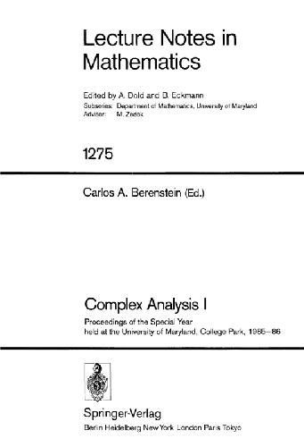 Complex Analysis I. Proc. Special Year, Maryland, 1985-86