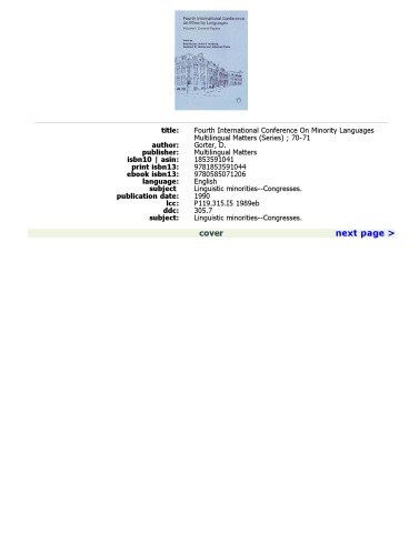 Fourth International Conference on Minority Languages: Volume 1: General Papers