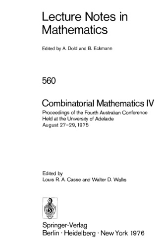 Combinatorial Mathematics IV