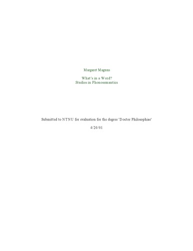 What’s in a Word? Studies in Phonosemantics  