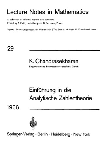 Einfuhrung in die Analytische Zahlentheorie