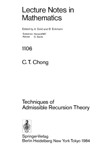 Techniques of Admissible Recursion Theory