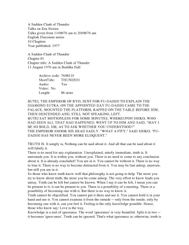 Osho ; A Sudden Clash of Thunder Talks on Zen Stories  