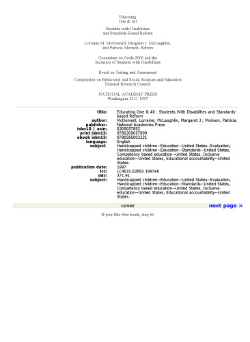 Educating One & All: Students With Disabilities and Standards-Based Reform