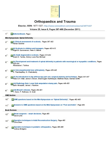 Orthopaedics and Trauma. Volume 25, Issue 6, Pages 397-466 (December 2011)